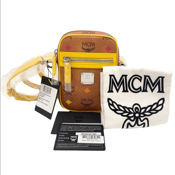 MCM Mini Multifunctional Cognac and Yellow Leather Logo Crossbody Bag - Picture 5 of 13